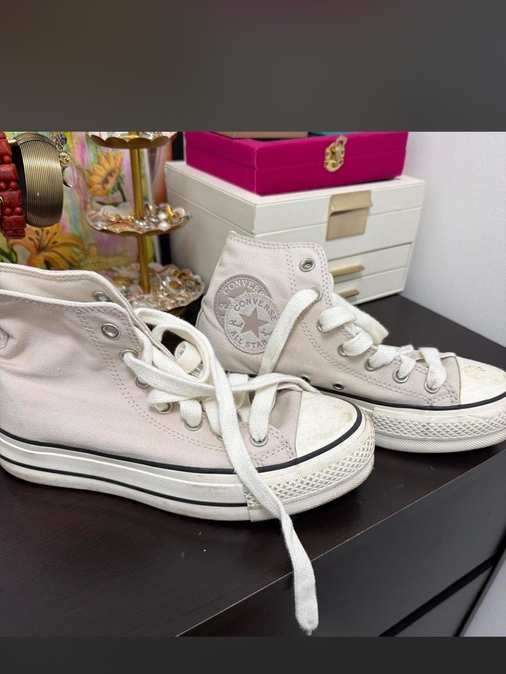 Converse High Top Sneakers in Off-White Canvas